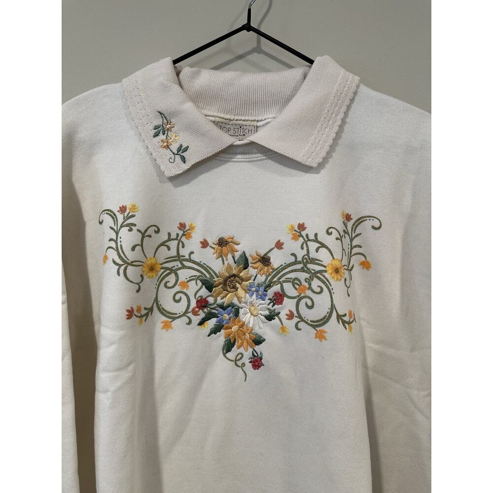 Vintage Morning Sung Sweater Peter Pan Collar Floral Cottage Size XL 2602 - Picture 3 of 8